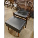 A teak and black vinyl lady's sewing box and a Danish style beech wishbone chair