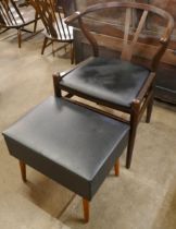 A teak and black vinyl lady's sewing box and a Danish style beech wishbone chair