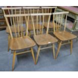 A set of six Ercol Blonde elm and beech 391 model chairs