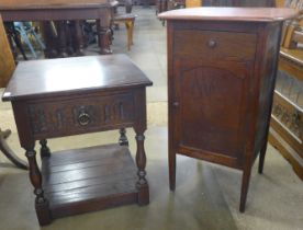 A mahogany pot cupboard and a carved bedside table