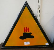 An enamelled metal Hot Oil warning sign