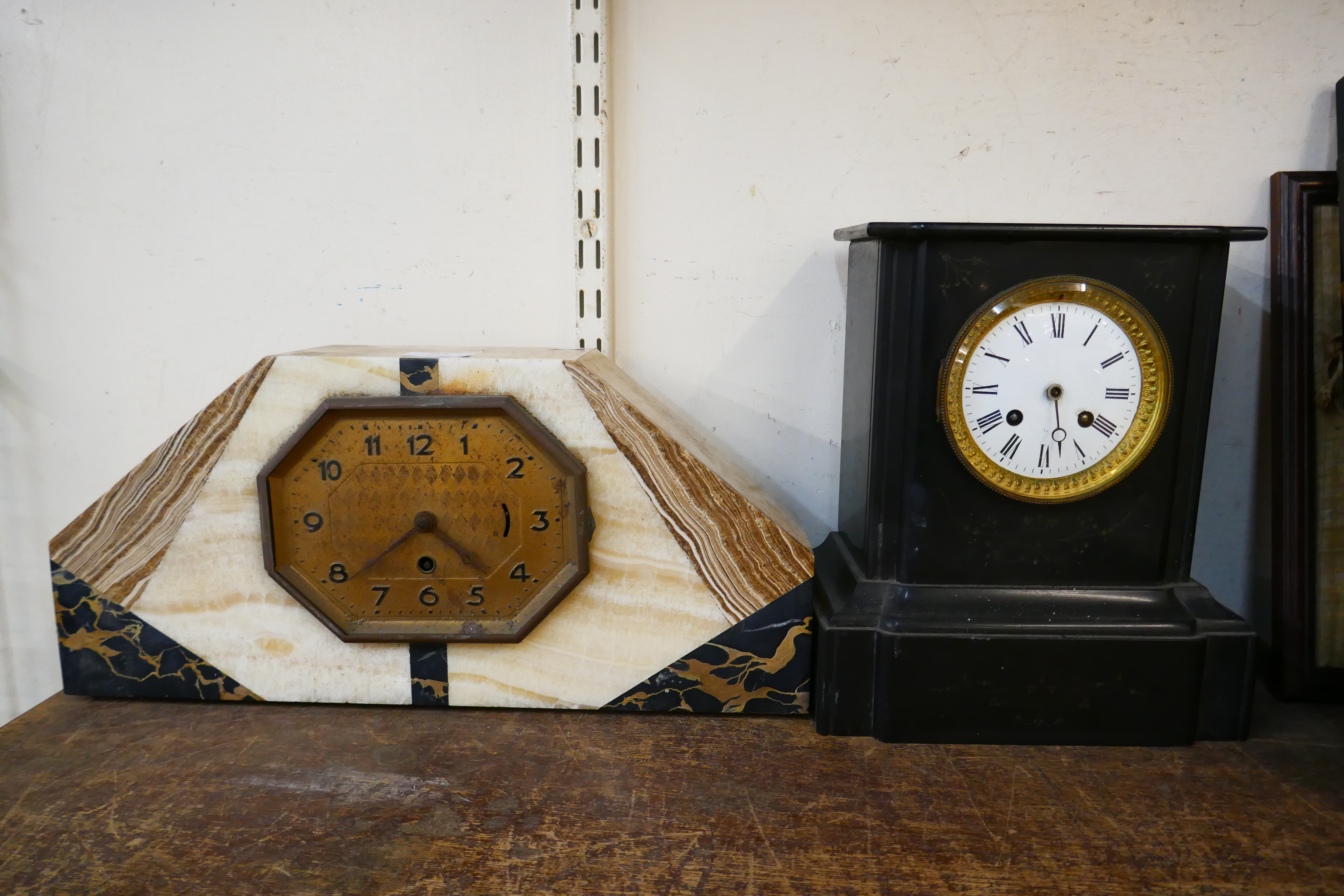 A 19th Century French Belge noir mantel clock and an Art Deco marble mantel clock