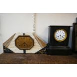 A 19th Century French Belge noir mantel clock and an Art Deco marble mantel clock