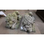 A pair of recumbent lions