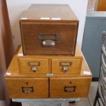 Three oak index drawer cabinets