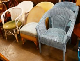 Six Lloyd Loom and other wicker chairs