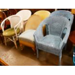 Six Lloyd Loom and other wicker chairs