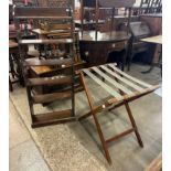 An oak open bookcase and a butlers tray stand