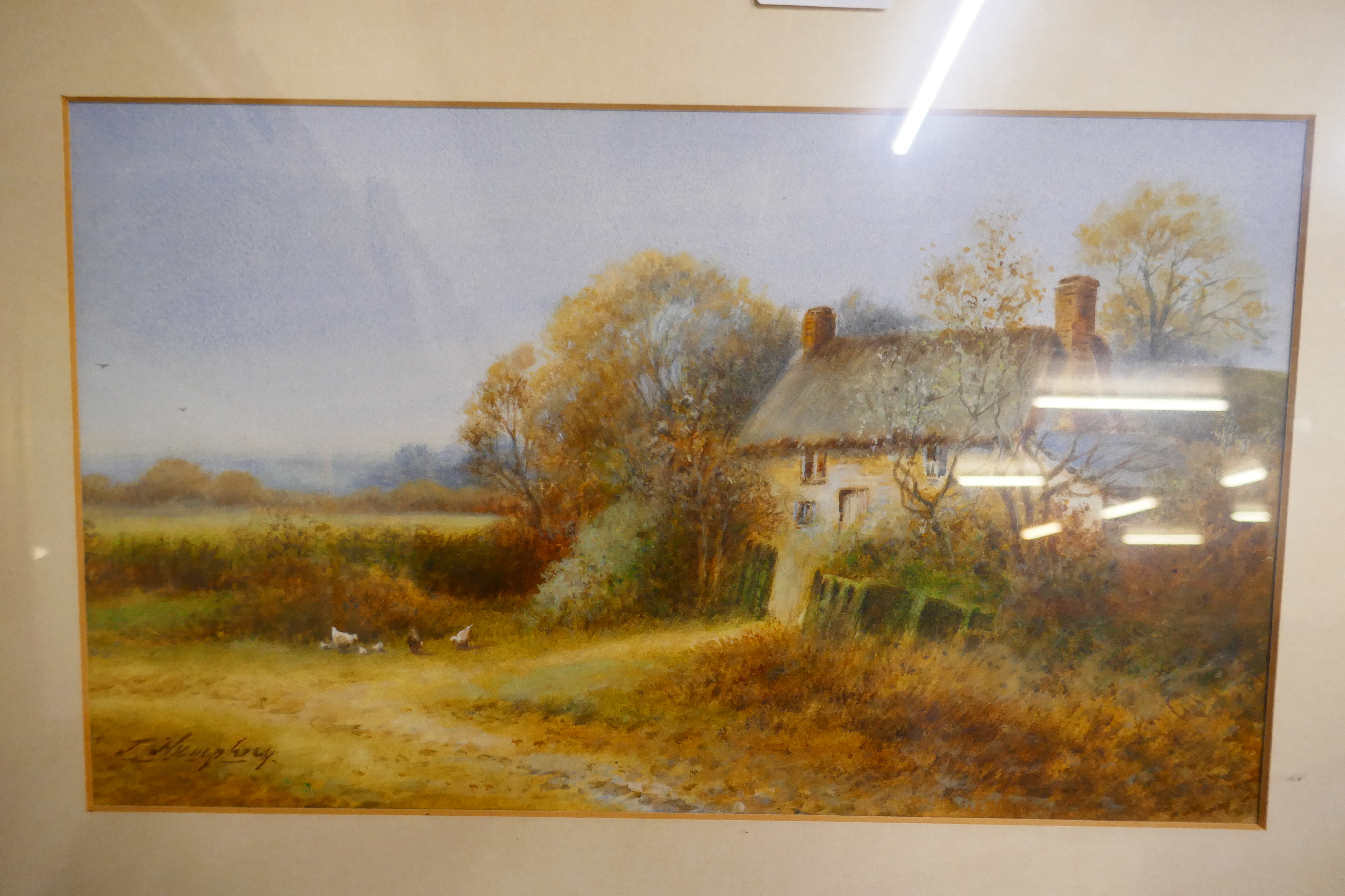 J. Humphrey, rural cottage landscape, watercolour, framed - Image 2 of 2