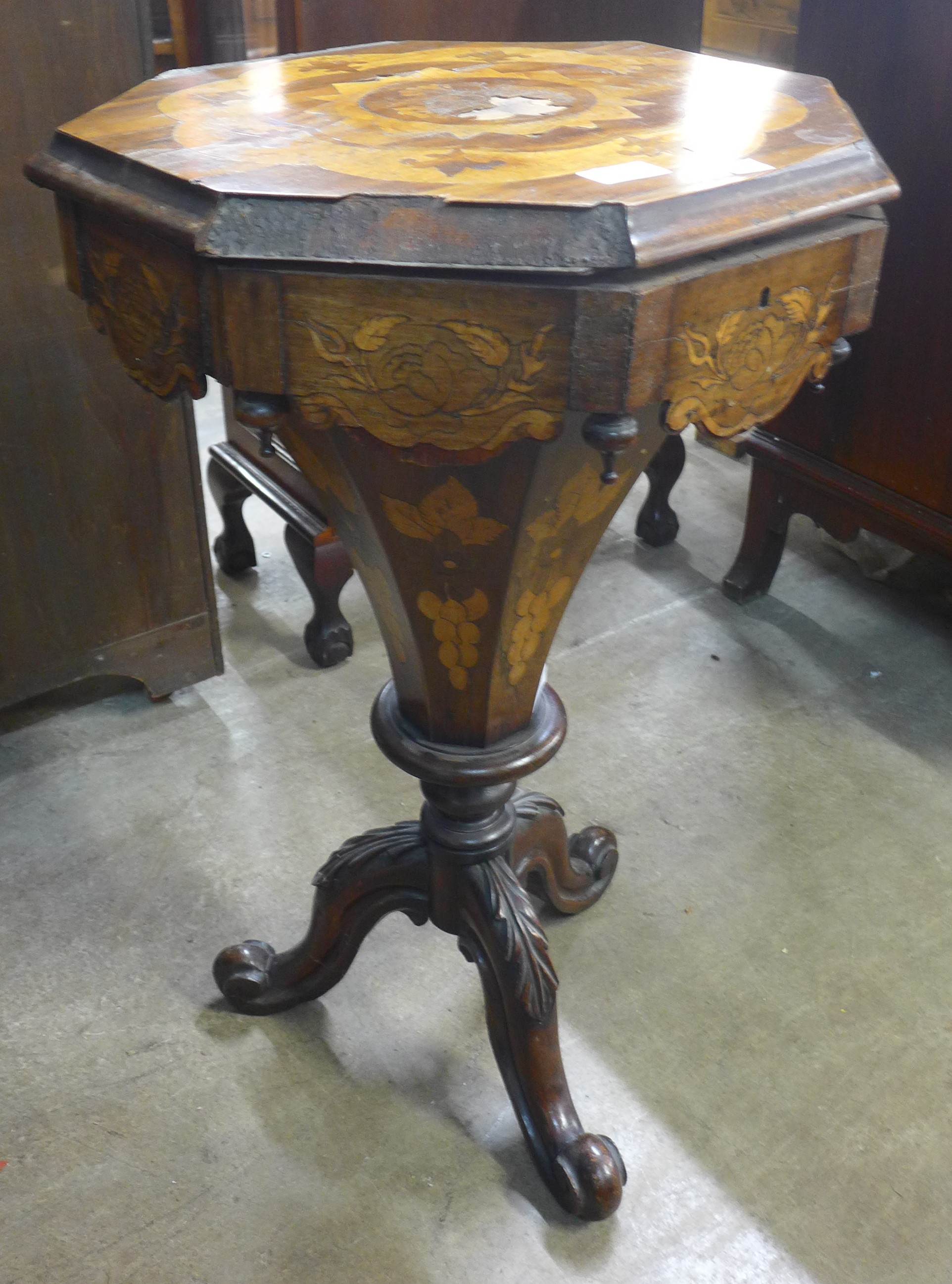 A Victorian marquetry inlaid walnut trumpet shaped lady's sewing table - Image 2 of 4
