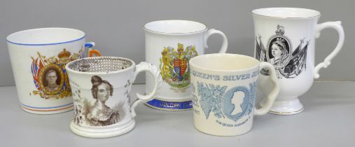 Royal commemorative mugs including Victoria 1837, George VI, 1937