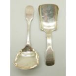 Two silver caddy spoons, one Victorian by George Unite, one Georgian Newcastle mark, maker IW
