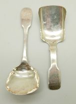 Two silver caddy spoons, one Victorian by George Unite, one Georgian Newcastle mark, maker IW