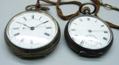 Two silver cased pocket watches including a Waltham Traveler lacking hour hand