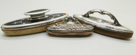 Three silver nail buffers, Birmingham 1900, 1918 and 1926