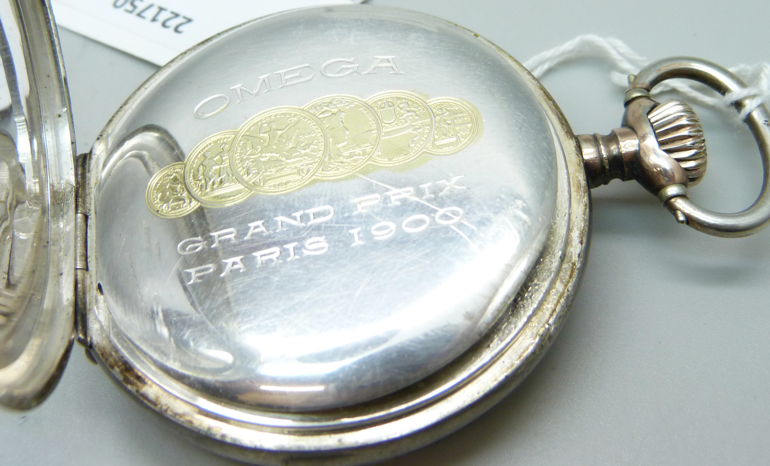 A gentleman's .800 silver cased top-wind Omega pocket watch, 'Omega, Grand Prix, Paris 1900' - Image 4 of 5