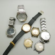 Seven wristwatches including Bulova and Seiko quartz