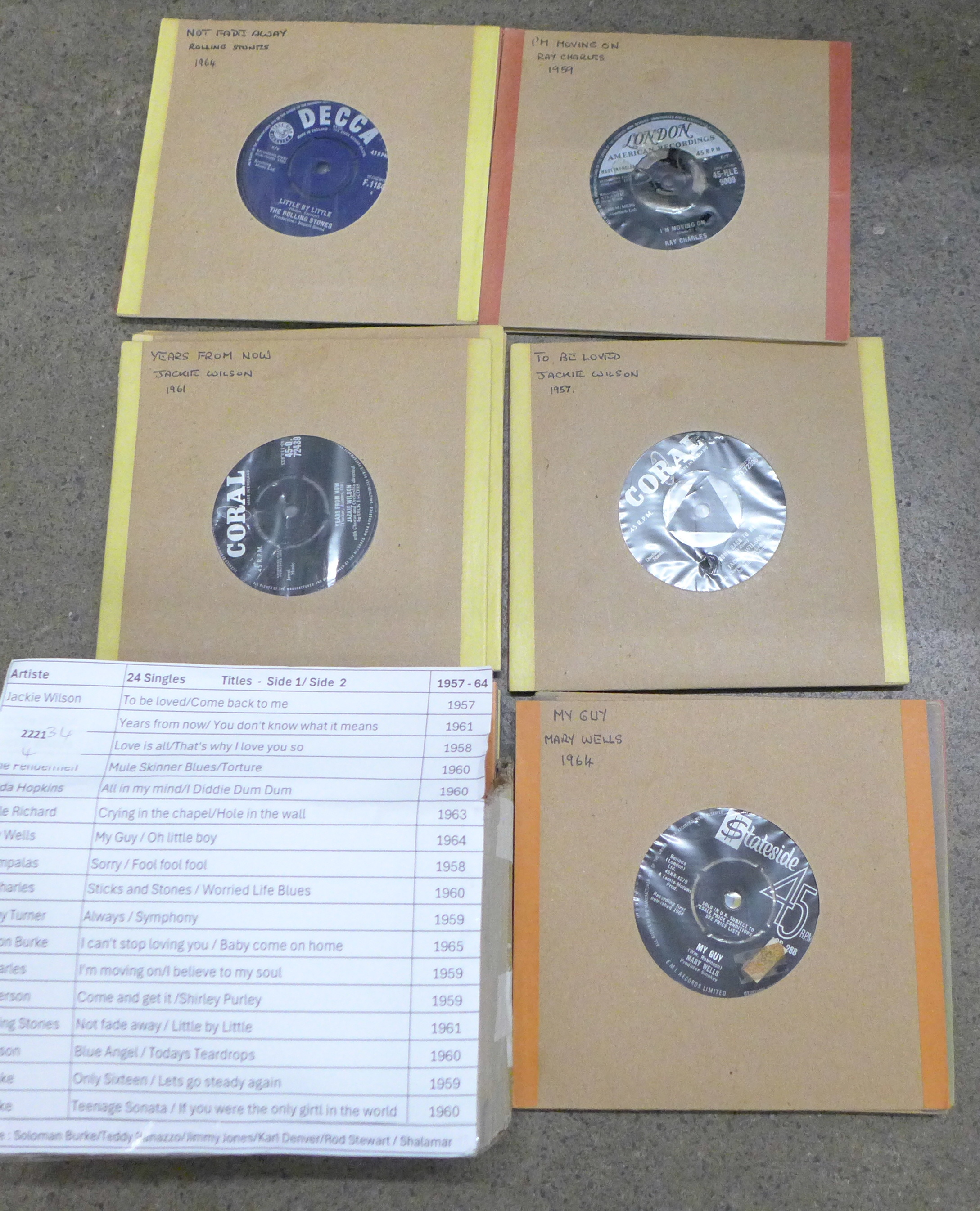 1950s and 1960s 7" singles, Jackie Wilson, The Fendermen, Ray Charles, The Rolling Stones, Sam