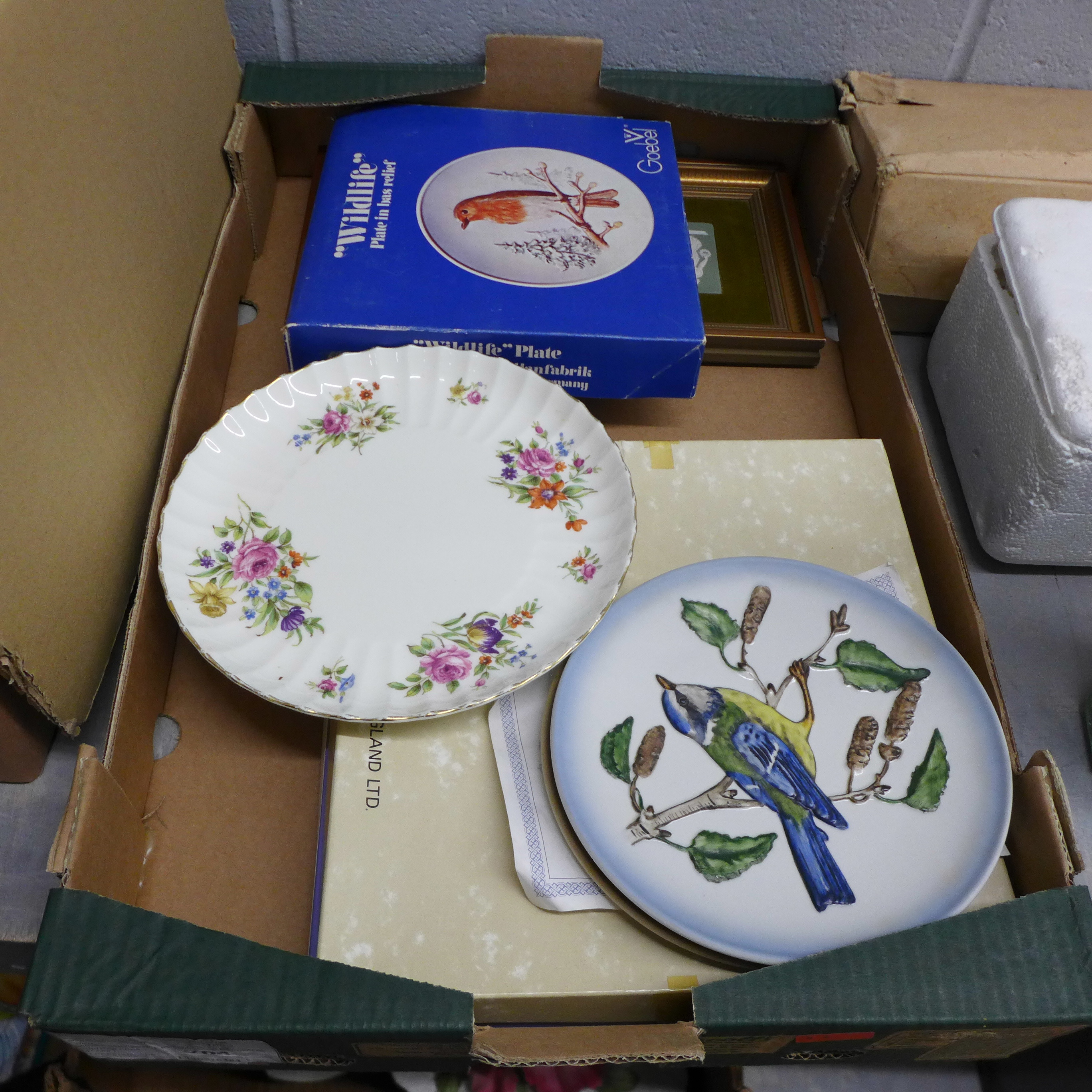 Two boxes of mixed china, Aynsley, Royal Worcester egg cups, Goebel plates, Wedgwood Jasperware - Image 2 of 3