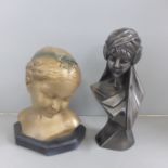 Two Art Deco style busts, tallest 24cm