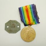 A WWI Victory Medal, 241092 Pte. H.C. Naylor Northumberland Fusiliers, and a dog tag, Mallows