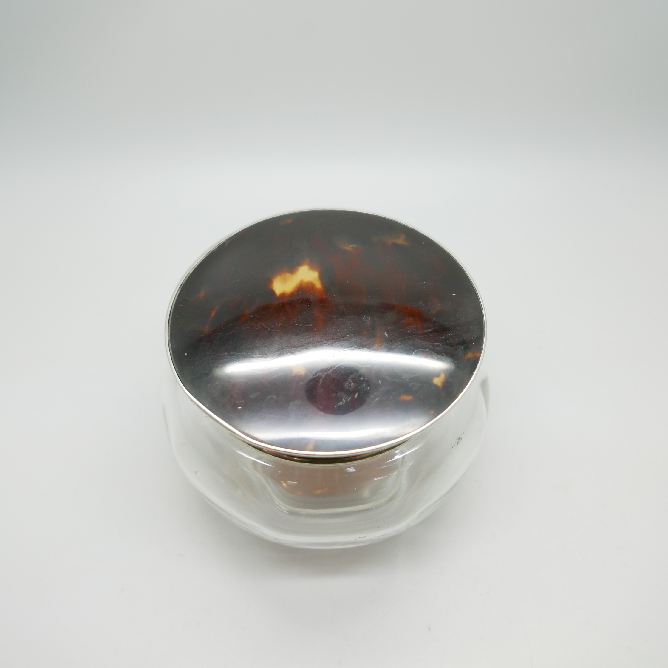 A silver and tortoiseshell topped glass jar, Birmingham 1924 - Image 2 of 3