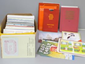 Postcards; a box of philately related postcards
