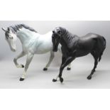 Two Beswick horse figures, hind leg on black horse restored