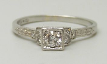 A platinum and diamond Art Deco ring, old cut diamond measuring approximately 3.5mm in diameter, 0.