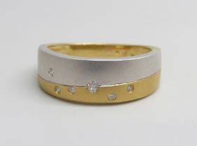 A 9ct gold and diamond ring, 3.5g, P