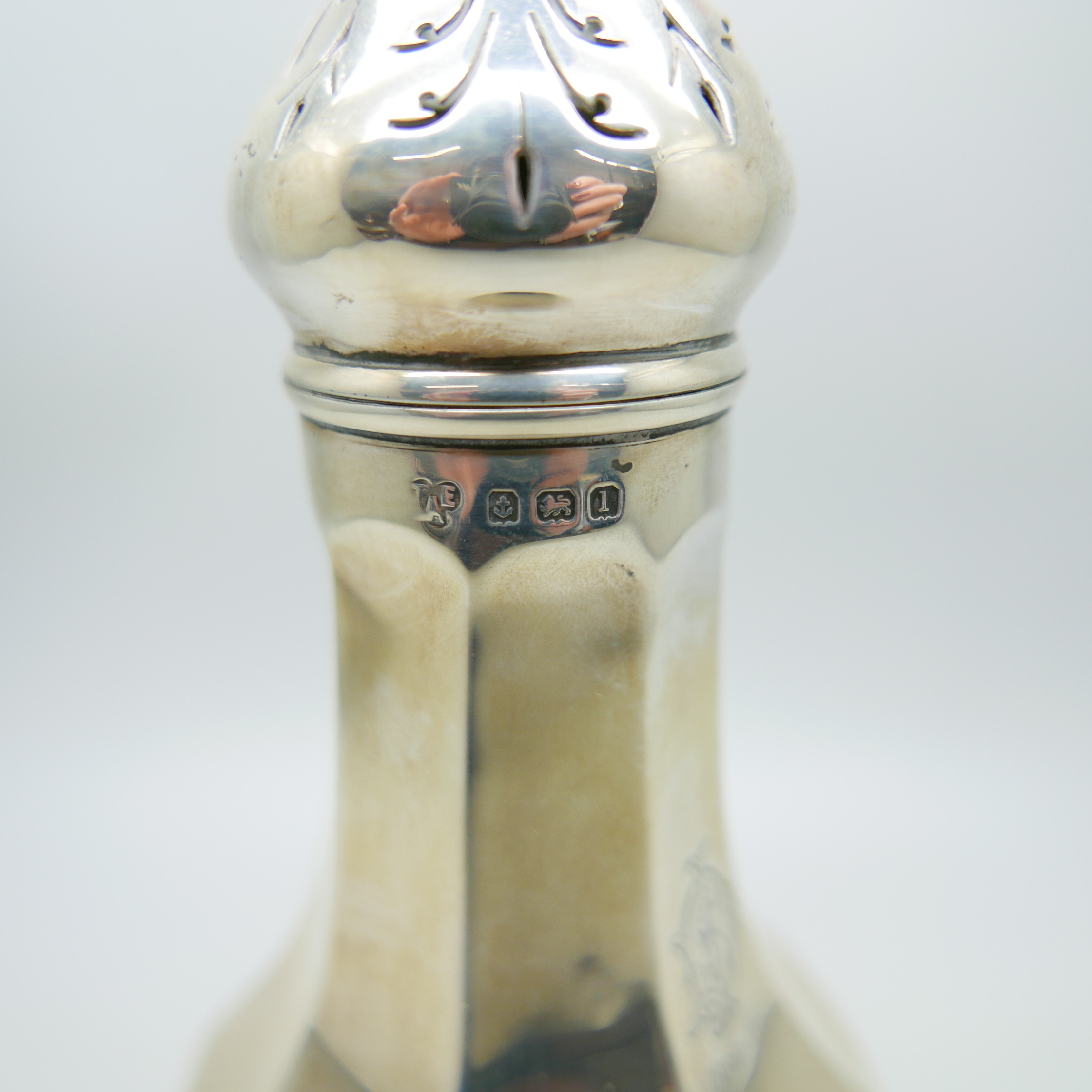 A silver shaker, Birmingham 1910, 166g, bears initials - Image 3 of 4