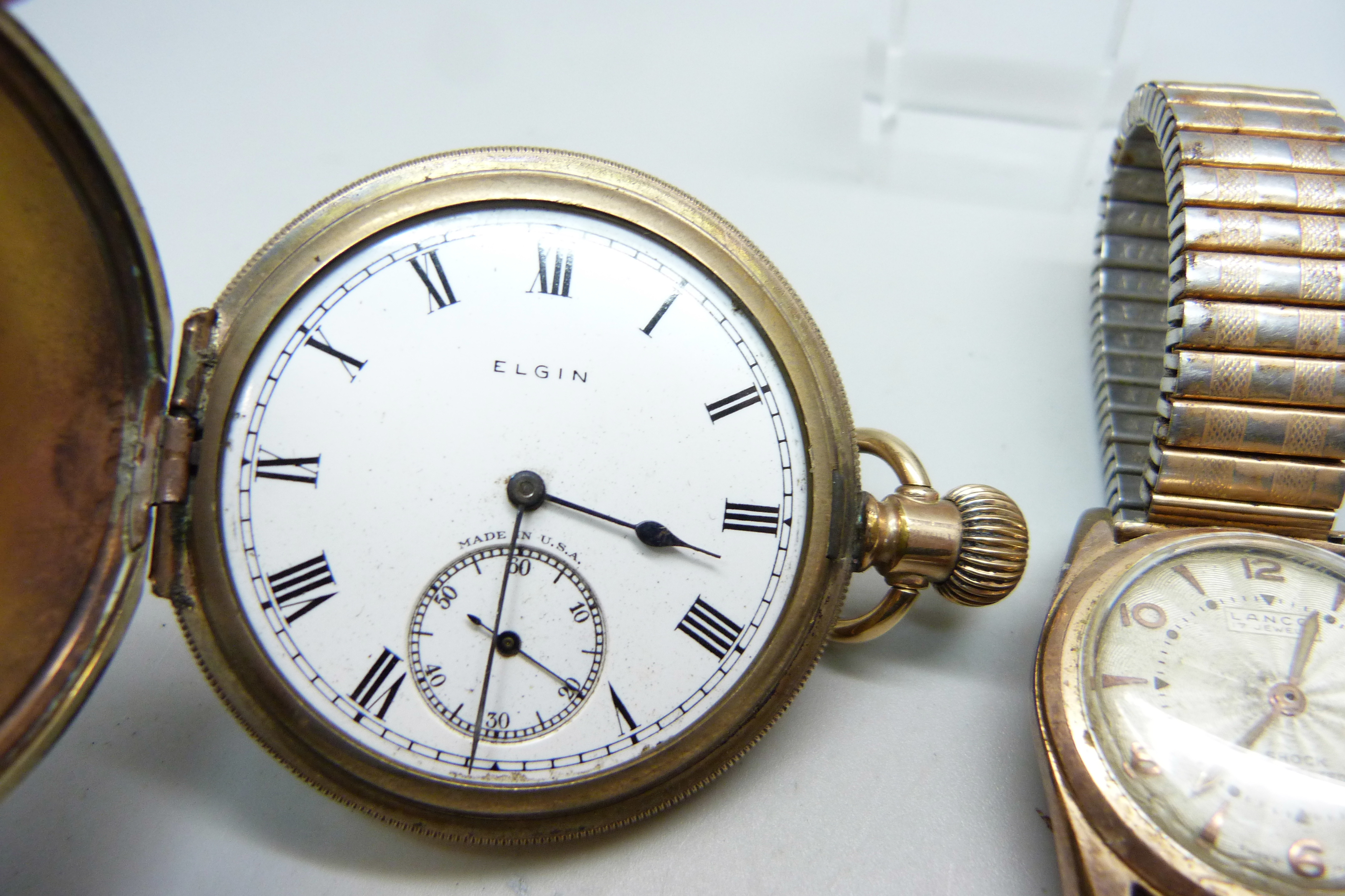 A gentleman's Lanco 17 jewels wristwatch with date and sunburst dial and an Elgin gold plated full - Image 2 of 4