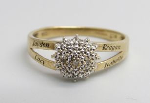 A 9ct gold and diamond ring, 1.9g, O