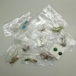 Ten pairs of silver gem set earrings including amber, malachite, etc.