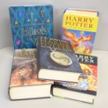 Five hardback first edition books by J.K. Rowling; Harry Potter and The Order of The Phoenix (