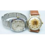 A Benrus 10k gold filled Art Deco cased wristwatch and a Rotary stainless steel wristwatch
