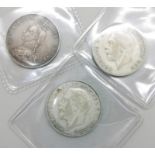 Three silver florins, 1887 Jubilee and rare 1925 and 1932