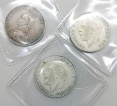 Three silver florins, 1887 Jubilee and rare 1925 and 1932