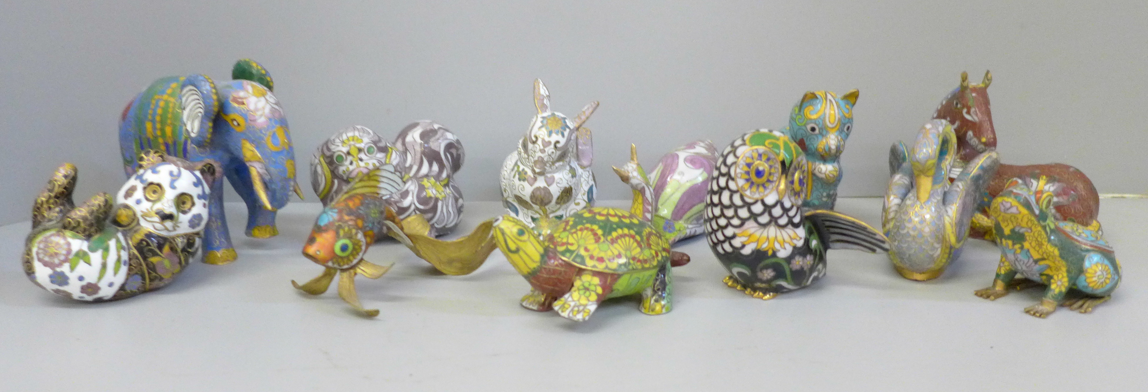 A set of twelve Chinese cloisonne animals and birds