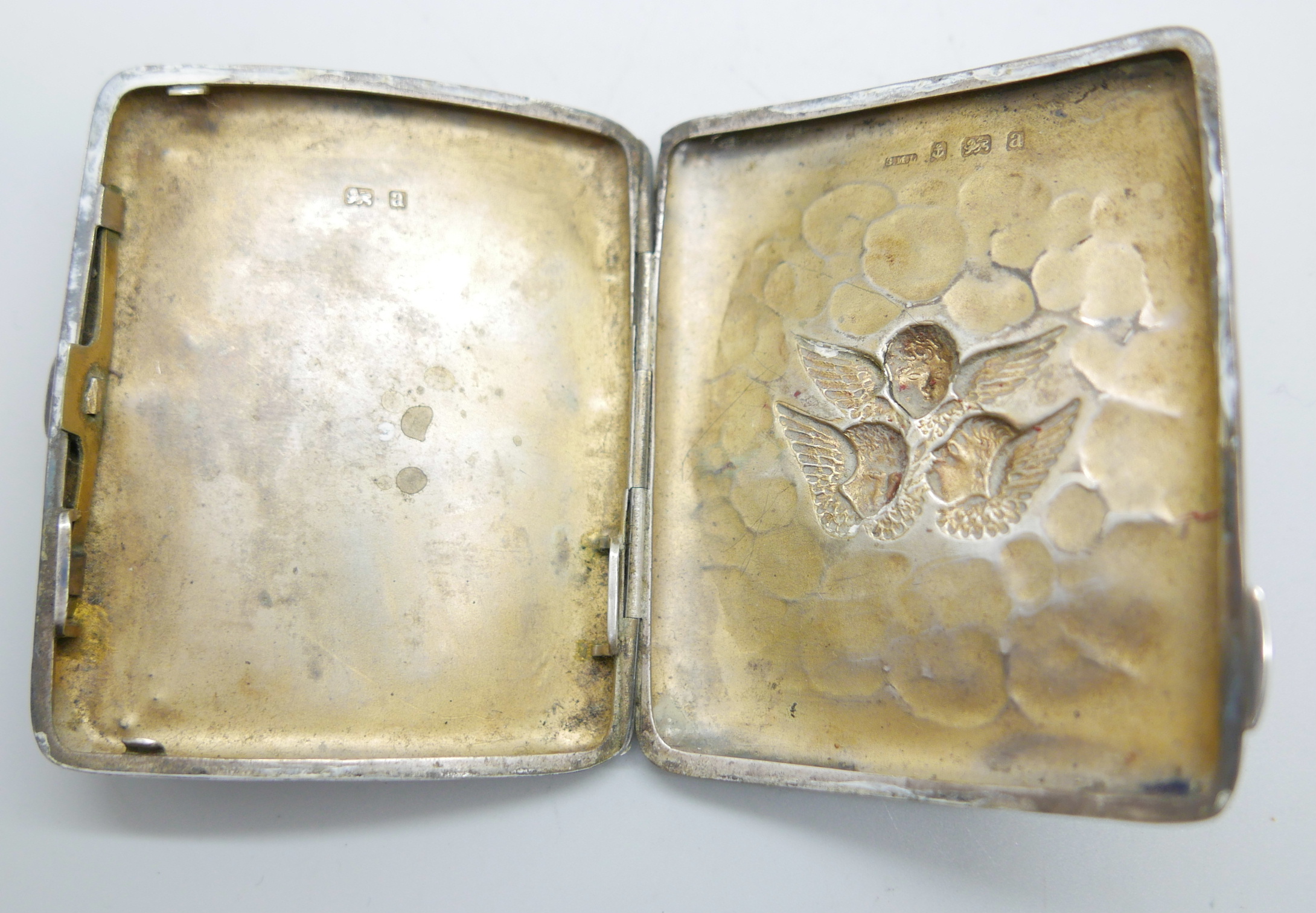 A silver cigarette case, Reynolds Angels detail, a/f, 72g - Image 5 of 7