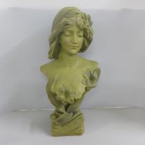 An Art Nouveau style plaster bust of a French lady, 45cm