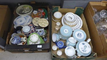 Two boxes of assorted mixed china including Royal Worcester, Paragon China and Stonier & Co. **