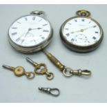 Two pocket watches, one silver cased by Edward F. Ashley and one gun metal cased by Beamonts