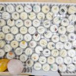 A collection of mineral and gemstone samples in plastic containers and two agate eggs **PLEASE