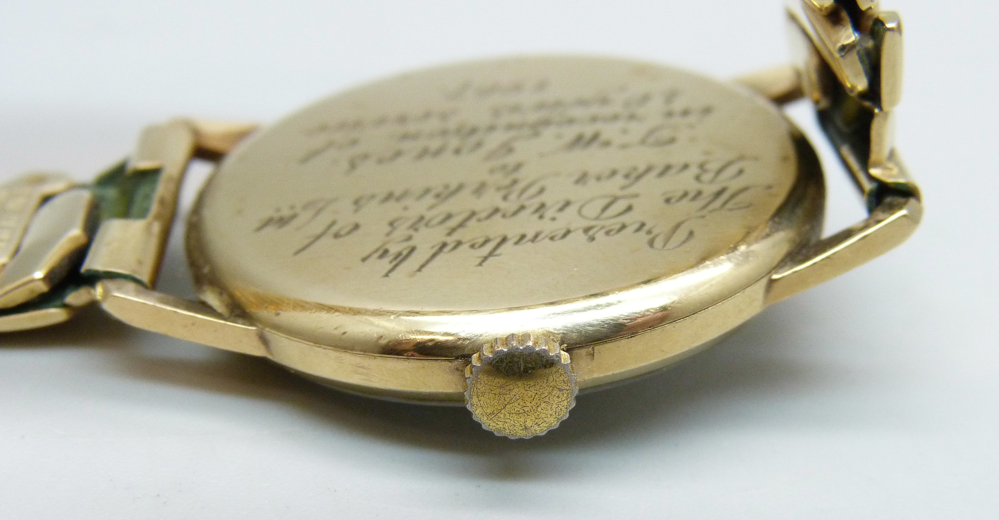 A 9ct gold cased Longines wristwatch, the case back bears inscription dated 1967, 32mm case - Image 3 of 5