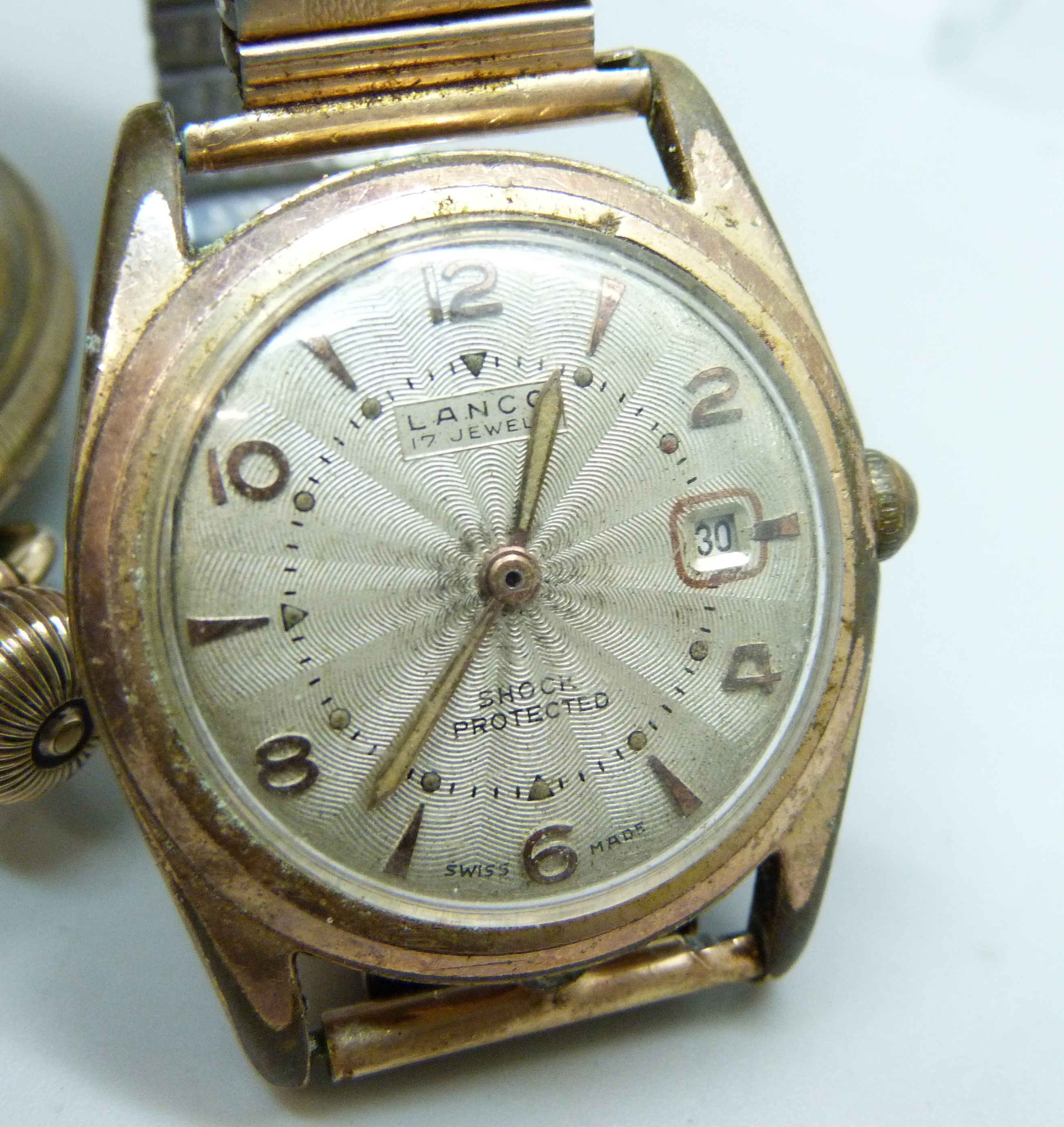 A gentleman's Lanco 17 jewels wristwatch with date and sunburst dial and an Elgin gold plated full - Image 3 of 4