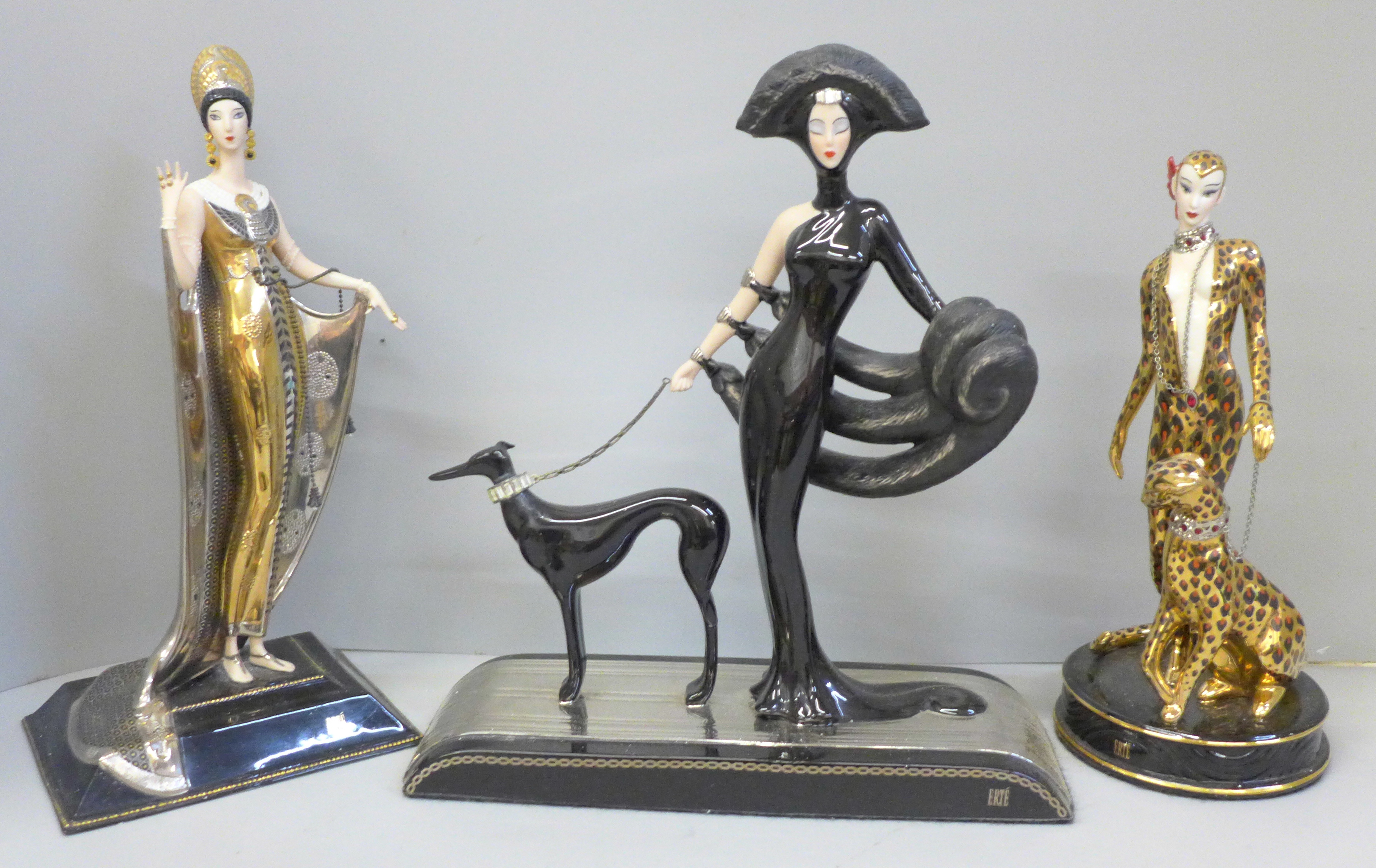 Three House of Erte figures, all limited edition, Isis, Symphone in Black and Leopard