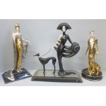 Three House of Erte figures, all limited edition, Isis, Symphone in Black and Leopard