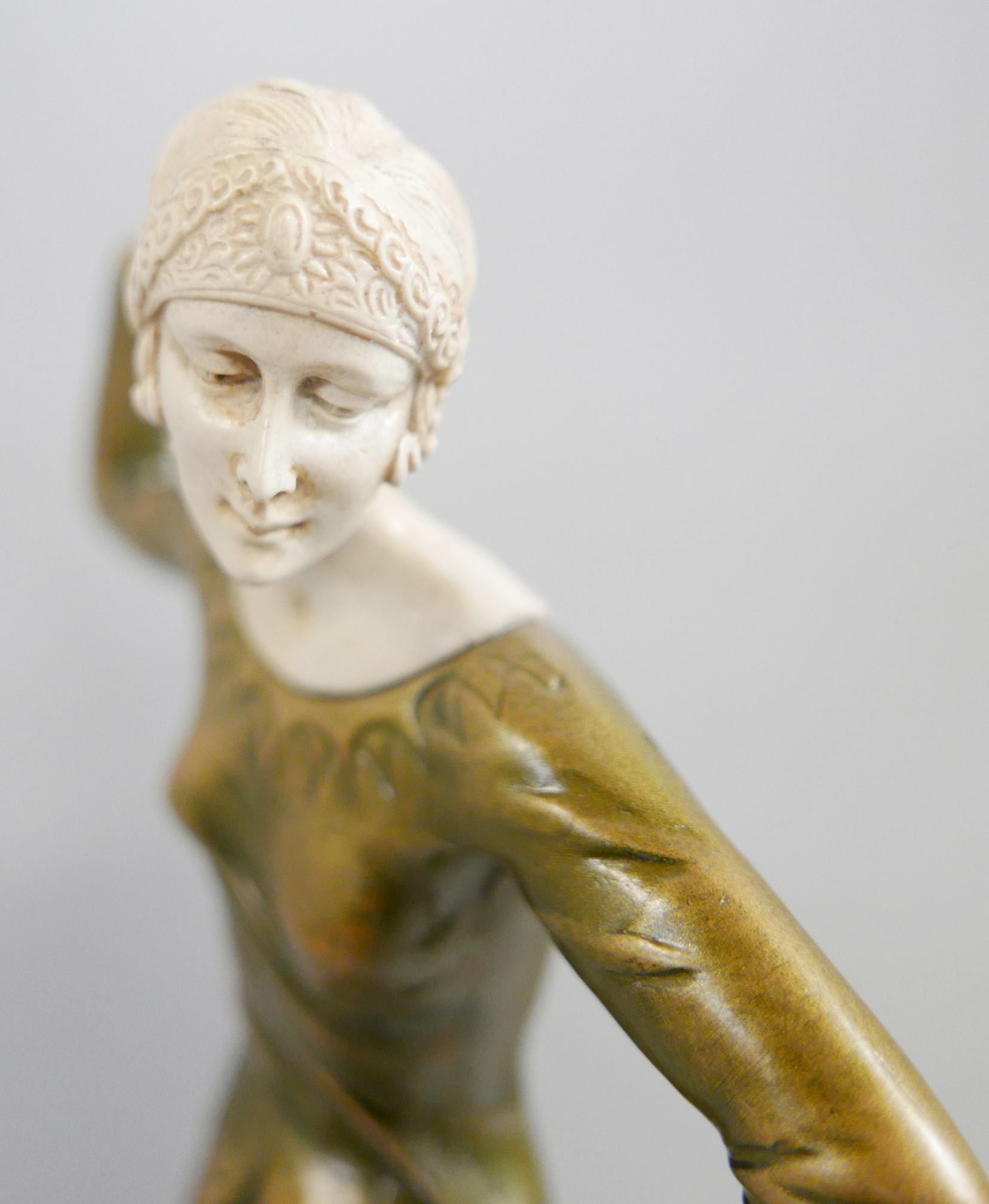 An Art Deco style figure of a dancer, after Chiparus, a/f, hands with figure, requires - Image 3 of 5