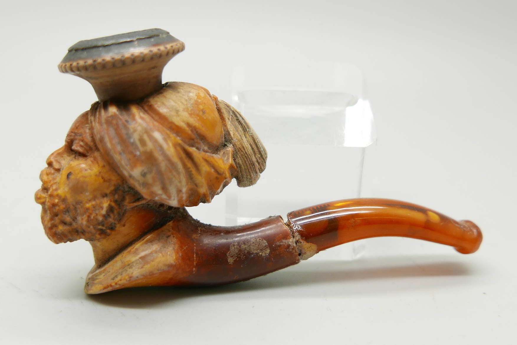 Two carved Meerschaum pipes, one with head of an African man and one of a Greek god - Image 6 of 8